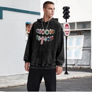 Y2K Vintage Black Graphic Oversize Hoodie with Colorful Design